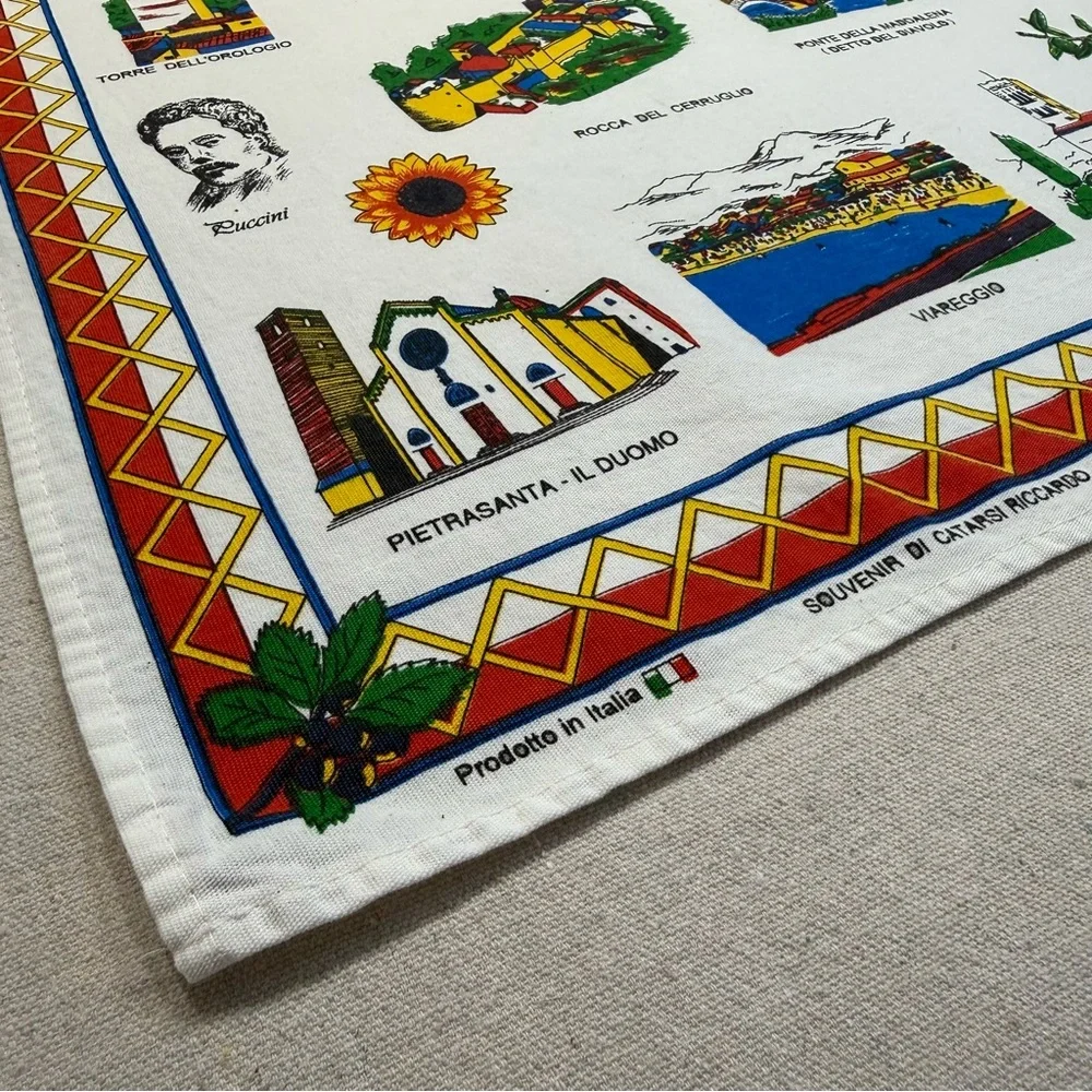 Lucca Illustrated Cotton Tea Towel - Colorful Landmark Print